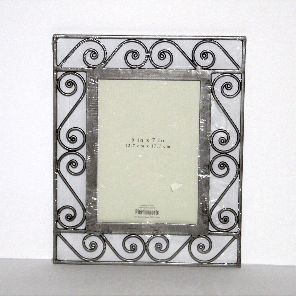 Pier 1 Imports Photo Frame metal silver Scroll 5 x 7 picture wall hanging